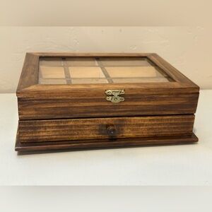 Wooden Brown Glass Jewelry Watch Box  With Shelf Organizer